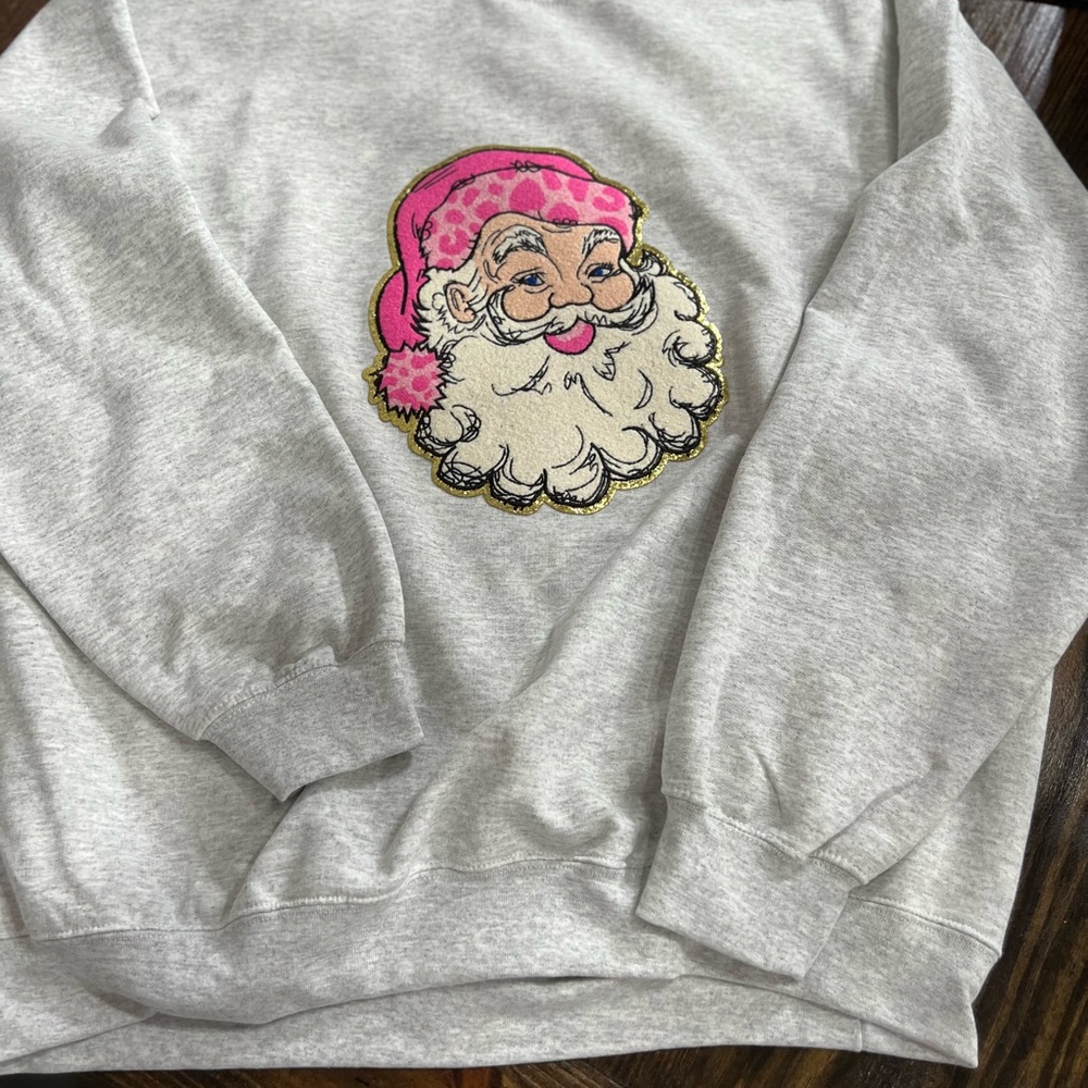 Chenille patch Santa Clause on gray or hot pink sweatshirt!!!!